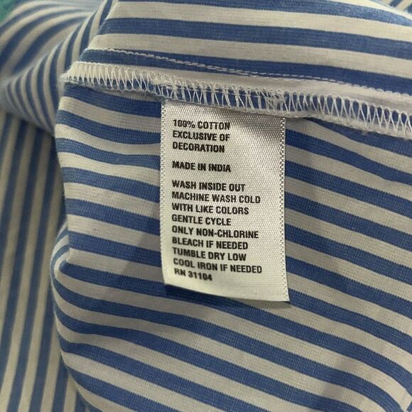 Crown & Ivy Size L Petite Blouse Blue White Stripe Seahorses Gateway To Bali - Picture 10 of 12